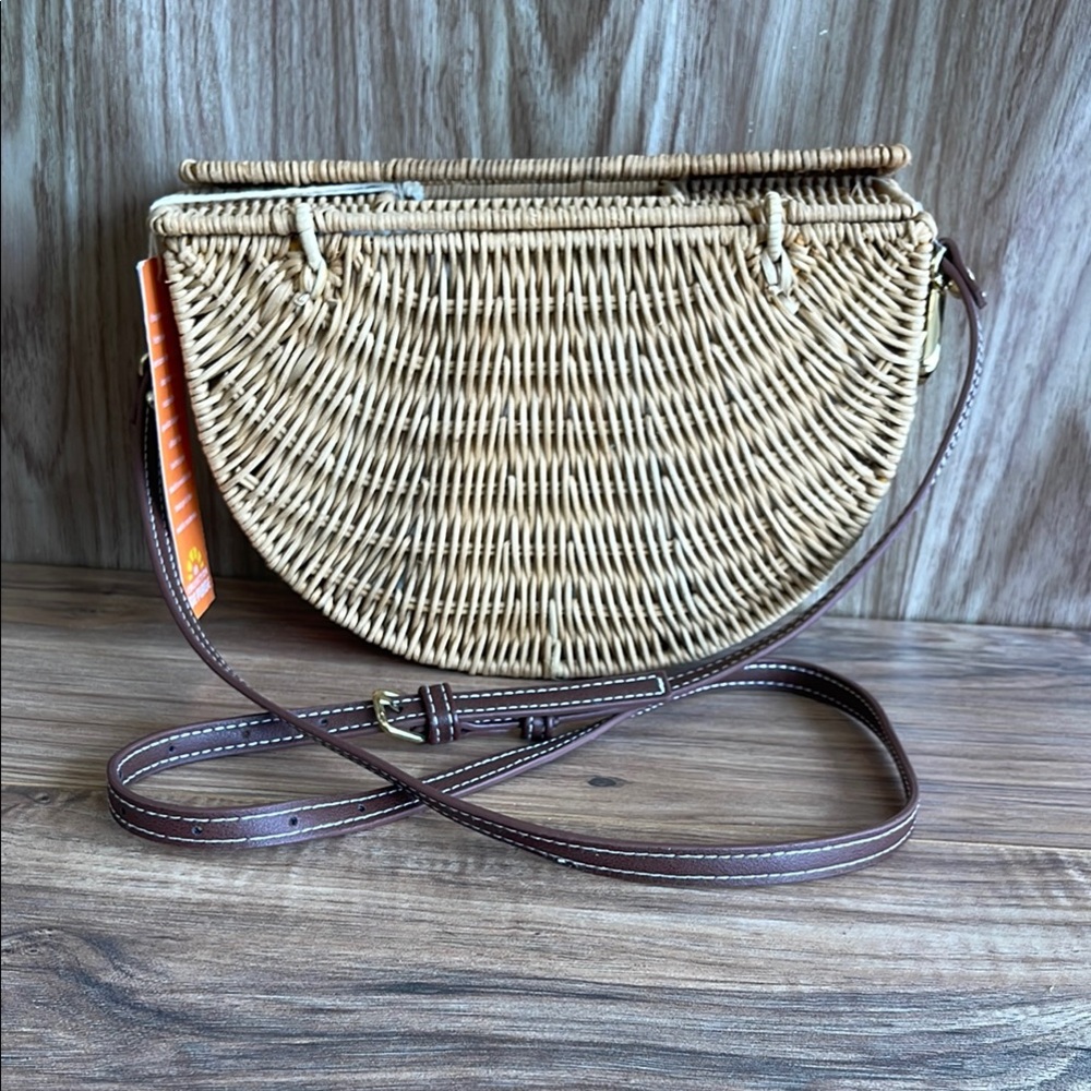 NWTC&C California Half Moon Rattan Wicker Crossbody Bag Boho Straw Purse Handbag